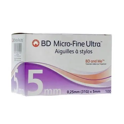 Aiguilles à stylos insuline 0.25mm x 5mm (31G) BD MICRO FINE ULTRA (bte 100)