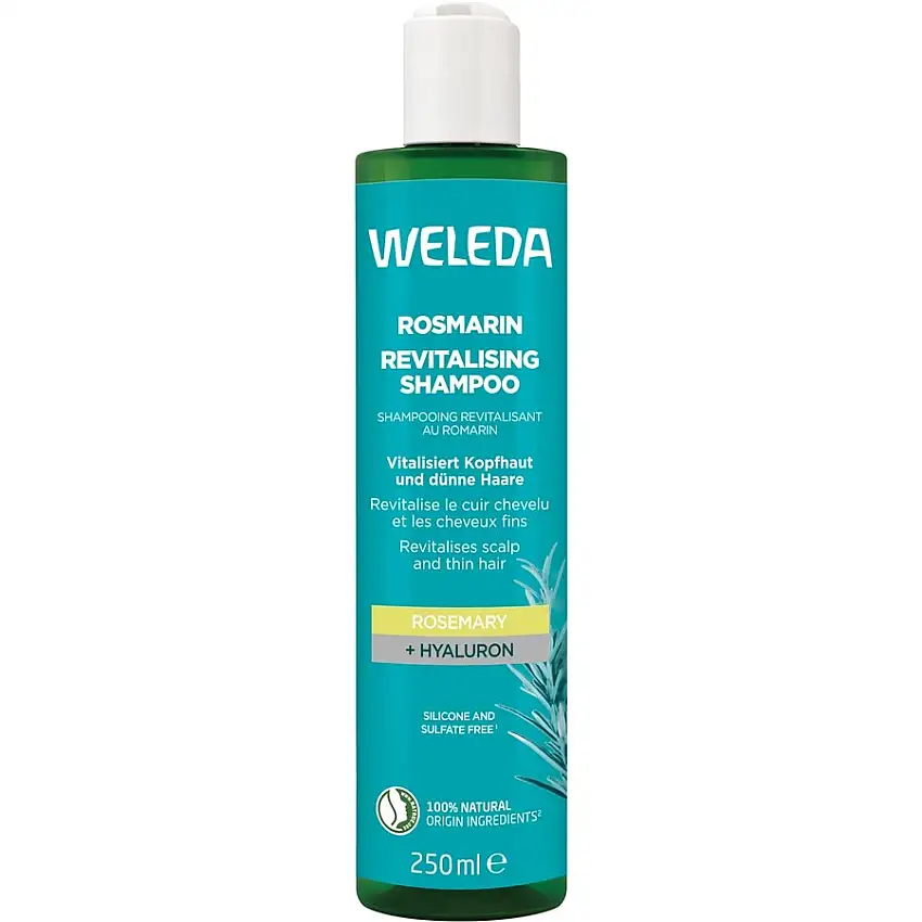 WELEDA ShampooSans silicone, avec acide hyaluronique & huile de romarin bio pour le volume & le soin
