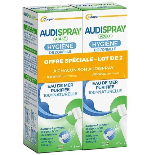 AUDISPRAY - Adulte Hygiène De L'oreille Eau de Mer - Spray 2x50ml