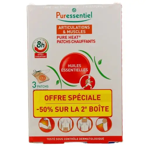 PURESSENTIEL - Patchs Chauffants Articulations & Muscles - lot de 2 x 3 patchs