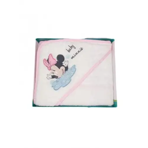 Peignoir triangle bébé nouveau-né éponge Minnie Disney baby blanc rose TU
