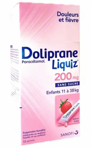 DOLIPRANE Liquiz Sans Sucre 200 mg FRAISE (12 sachets 11-38kg)
