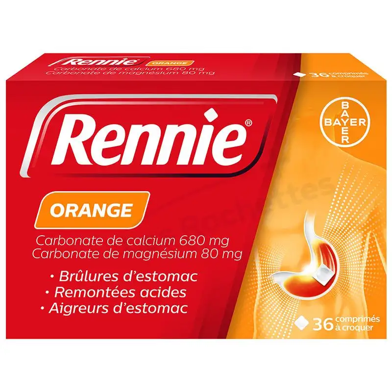 Rennie Sans Sucre Orange 36 Comprimés à croquer