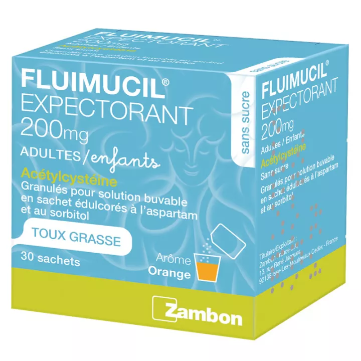 Fluimicil 200 mg Adultes Enfants Acétylcystéine Toux Grasse Sachets