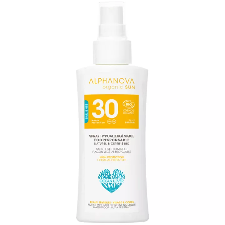 Alphanova Organic Sun Spray Hypoallergénique Visage et Corps Bio SPF30 90 gr