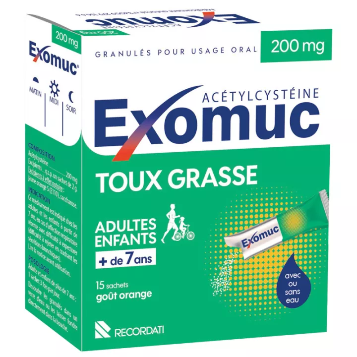 Exomuc Acétylcystéine Toux Grasse 200 mg 15 sachets