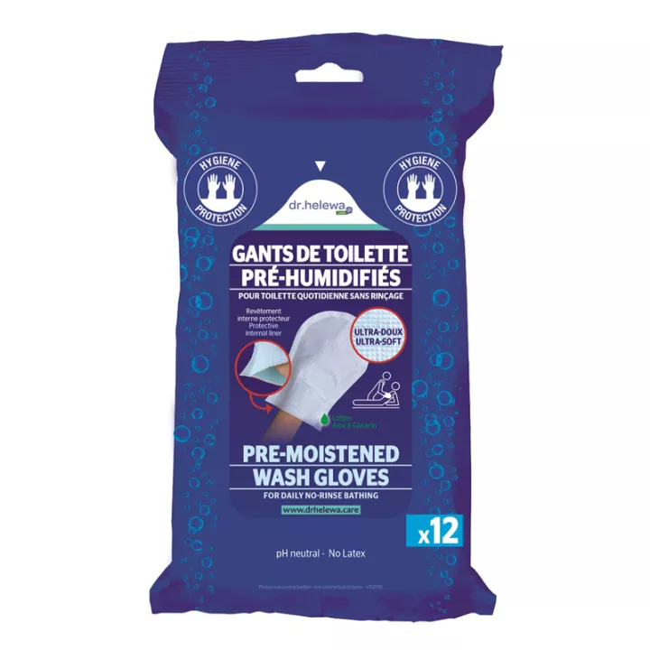 Dr Helewa Gants de Toilette Pré-humidifiés x 12