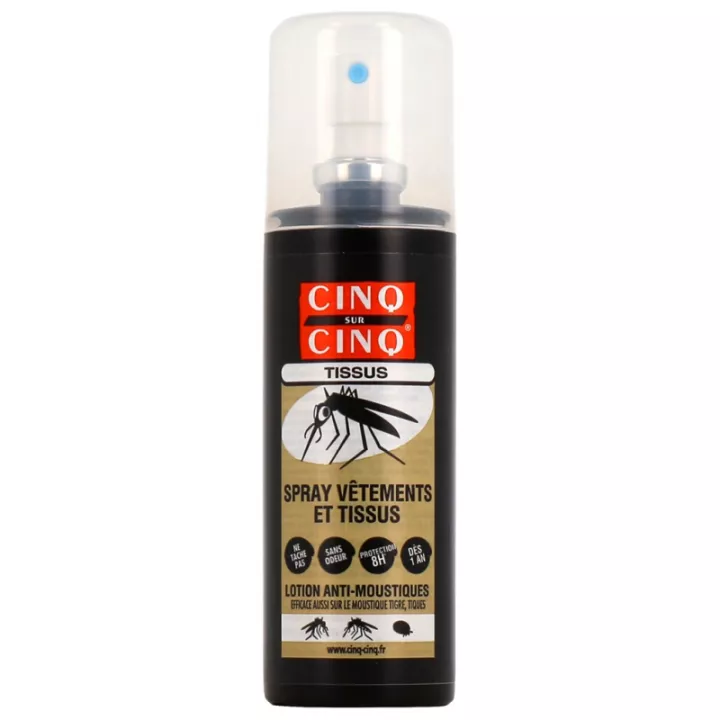 Cinq-Sur-Cinq Spray Anti Moustiques Tiques Vêtements Tissus 100 ml