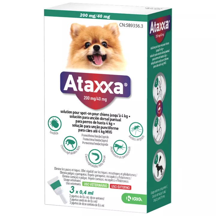 KRKA Ataxxa Spot-On Antiparasitaire pour Chiens 3 pipettes