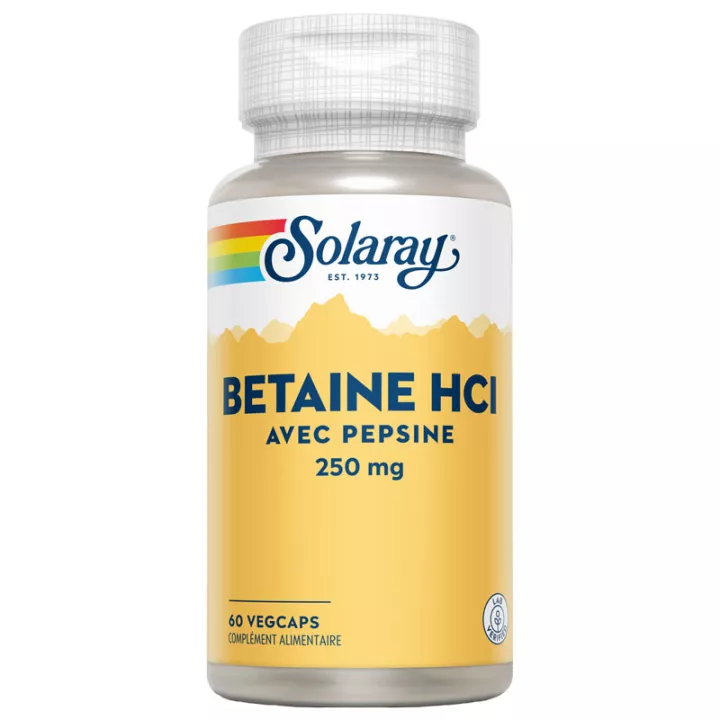 Solaray Betaine HCI Avec Pepsine 250 mg 60 gélules