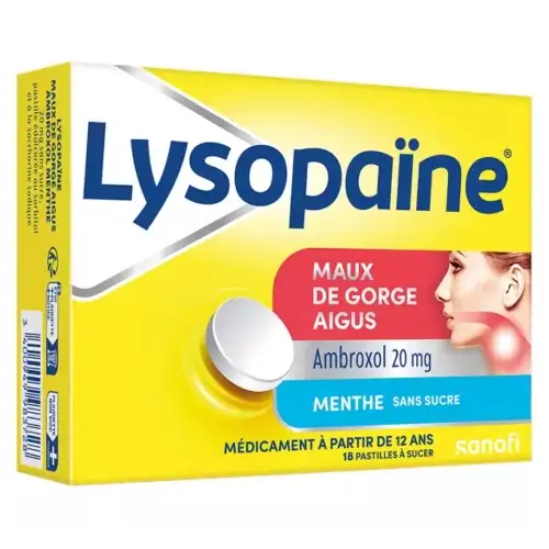 LYSOPAINE Maux de Gorge Aigus - Ambroxol 20mg - 18 pastilles à sucer Menthe