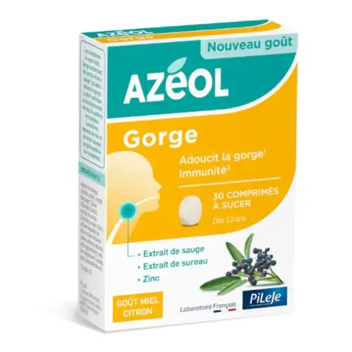 Pileje - Azéol Comprimés à sucer pour la Gorge Goût Miel Citron - 30 comprimés