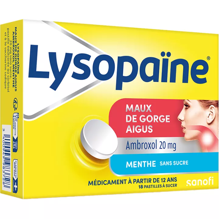 Lysopaine Ambroxol Maux de Gorge Aigus 18 pastilles