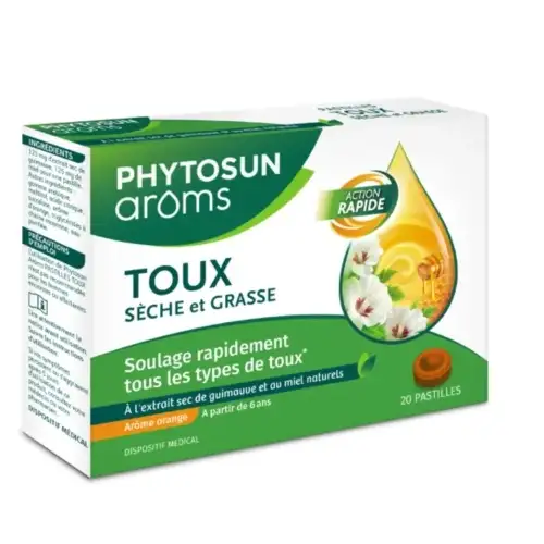 Phytosun Aroms - 20 Pastilles Toux Sèche et Grasse - Arôme Orange