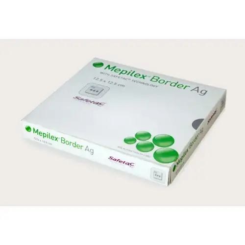 Mölnlycke® Mepilex® Border Ag Pansement en mousse antimicrobien tout-en-un avec Safetac® Taille 7,5x7,5cm 5 pièces