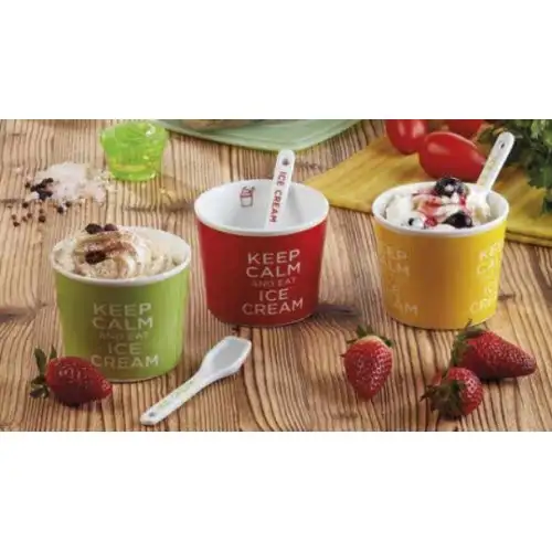 Wd Lifestyle Bol à crème glacée avec cuillère jaune 1 pièce