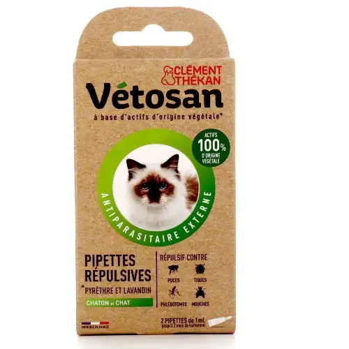 VETOSAN Pipettes anti puces anti tiques Chatons et chats (2 pipettes) - actifs origine végétale
