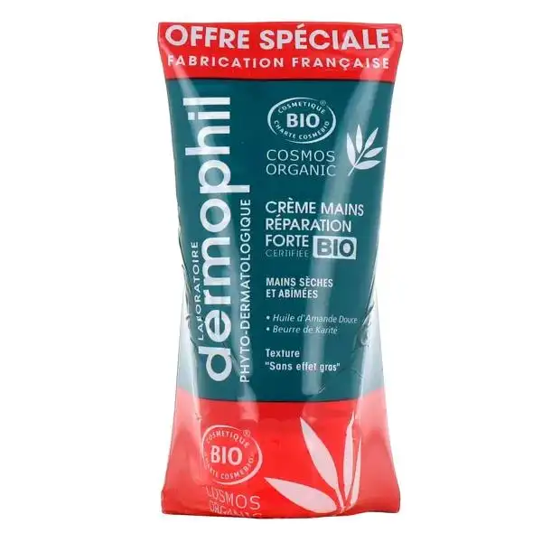 Dermophil Indien Crème Mains Réparation Forte Bio Lot de 2 x 75ml
