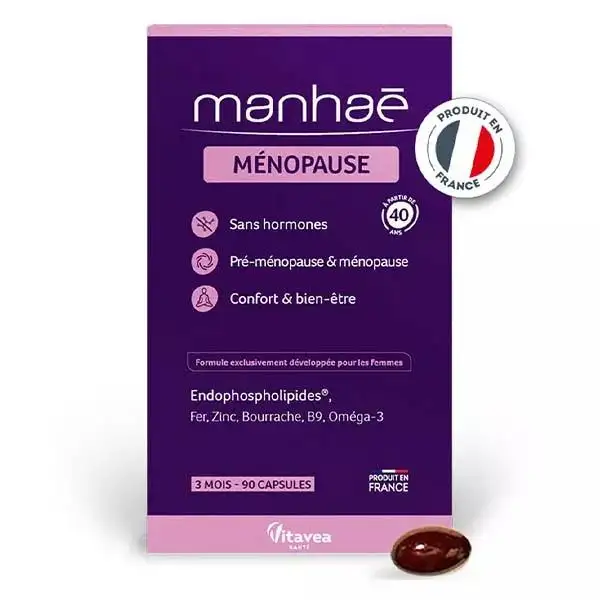 Manhaé Ménopause - Acide Folique, Omega 3 - 90 capsules - 3 mois