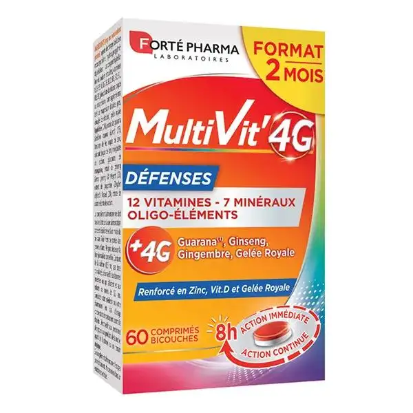 Forté Pharma Multivit'4G Défenses Gelée royale Vitamine C Zinc 60 comprimés