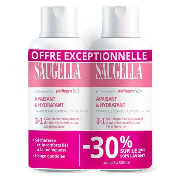 Saugella Poligyn Apaisant Emollient Soin lavant intime ménopause - 2x500ml