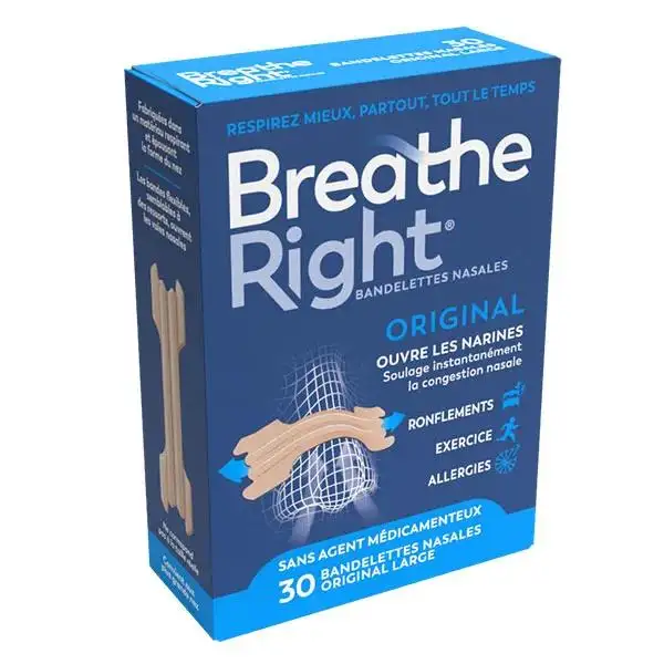 Breathe Right Bandelettes Nasales Original Large Nez Congestionné 30 unités