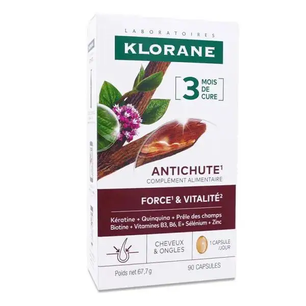 Klorane Antichute - Force et Vitalité Complément alimentaire 90 capsules