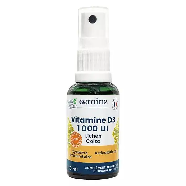 Oemine Vitamine D3 1000 UI Lichen et Colza Système Immunitaire et Articulations 30ml