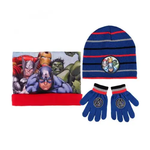 Ensemble 3pcs bonnet bonnet écharpe gants bébé Avengers bleu taille 54