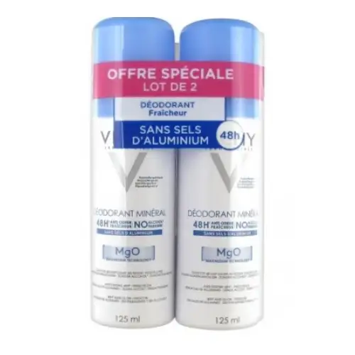 VICHY Déodorant Minéral 48H MgO anti-odeur (lot 2 sprays x 125ml) PROMO