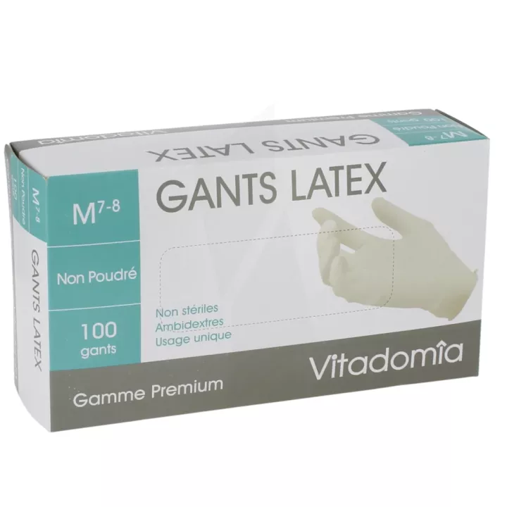 Gant d'examen en latex non poudré, ambidextre x100 Vitadomia