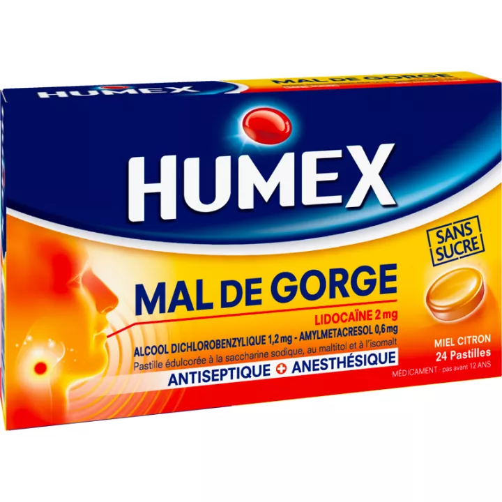 Humex Mal de Gorge Lidocaïne 2 mg 24 pastilles sans sucre