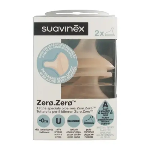Suavinex Zéro.Zéro Tétine Spéciale Bébé Allaité +0 mois x2