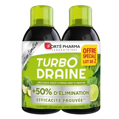 TURBODRAINE - Draineur Minceur, goût Citron vert et Menthe 500 ml x 2