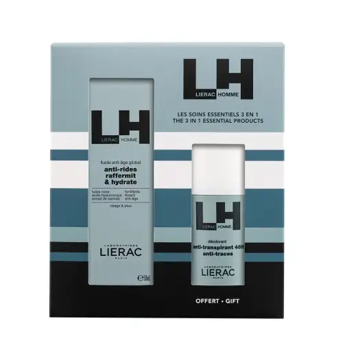 LIERAC  Coffret Homme - Fluide Anti-âge Global 50ml + 1 Déodorant 50ml