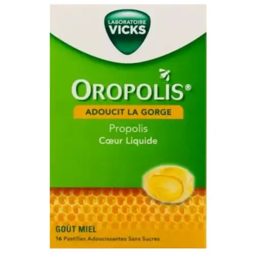 OROPOLIS Pastilles pour la gorge Propolis coeur liquide Miel - 16 pastilles - Vicks