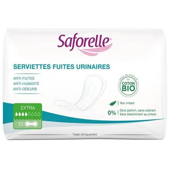 Saforelle Serviettes Fuites Urinaires Extra, 10 Serviettes