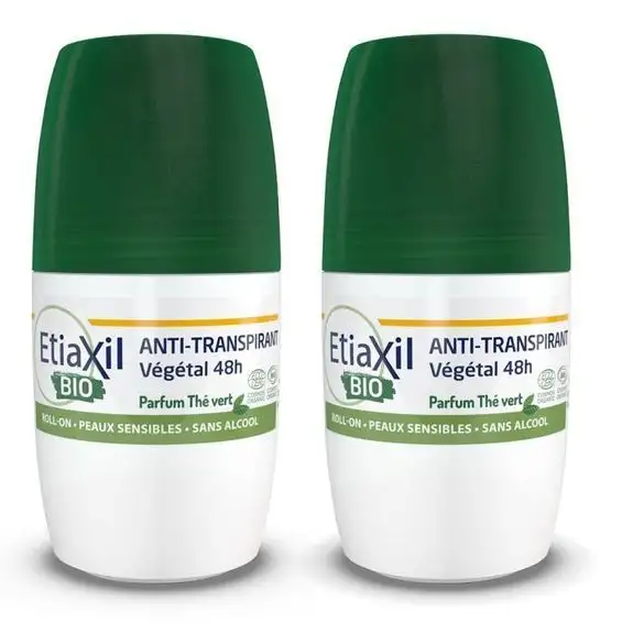Etiaxil Déodorant Anti-Transpirant Végétal 48h Thé Vert Roll-On Bio Lot de 2 x 50ml