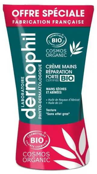 Dermophil Indien Crème Mains Réparation Forte Bio Lot de 2 x 75 ml