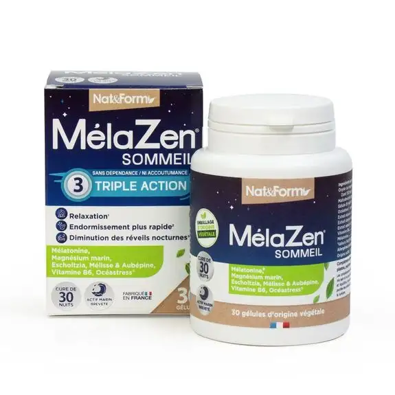 Melazen Sommeil 30 gélules Triple action Nat & Form