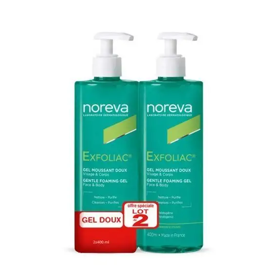 Anti gaspi 10/25 Noreva Exfoliac Gel Moussant Doux Lot de 2 x 400 ml