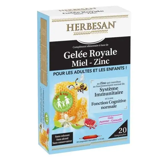Herbesan Gelée Royale miel zinc - 20 ampoules