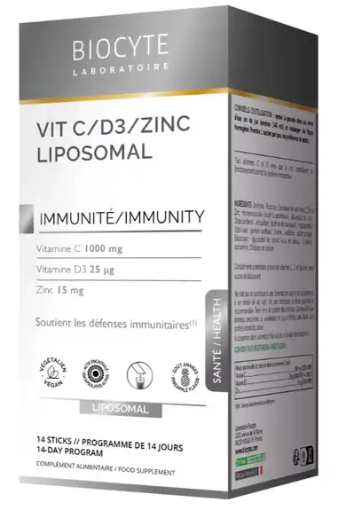 Biocyte Vit C/D3/Zinc Liposomal Immunité 14 sticks