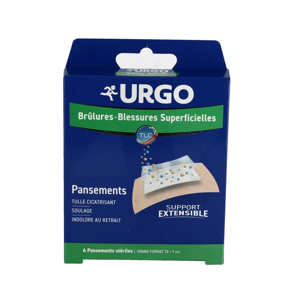 Urgo Brûlures Blessures Superficielles Pansements Extensible Grand Format Boîte De 4